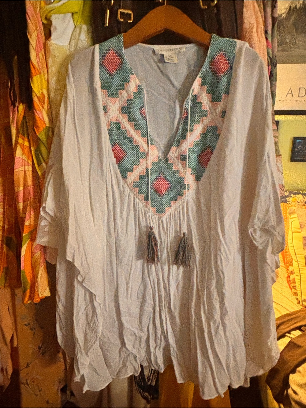 Light Blue Embroidered V-Neck Women's Tunic Top/dress